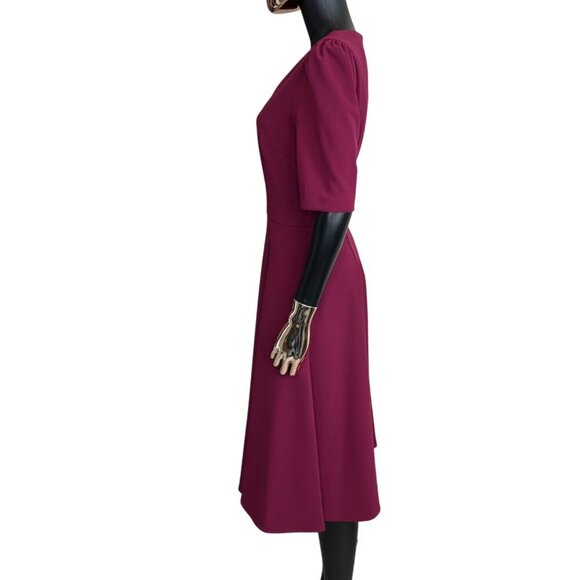 Donna Morgan Burgundy Midi Dress 10 | Holiday Party Cocktail Wedding Guest - Picture 6 of 11